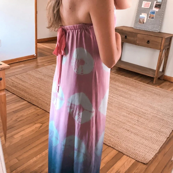 Gypsy 05 100% Silk Pink Purple Ombre Tie Dye Pattern Adjustable Halter Dress S - Picture 2 of 13